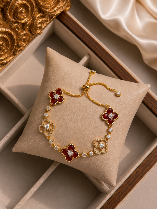 1pc Elegant Rhinestone Inlaid Four-Leaf Clover Adjustable Bracelet