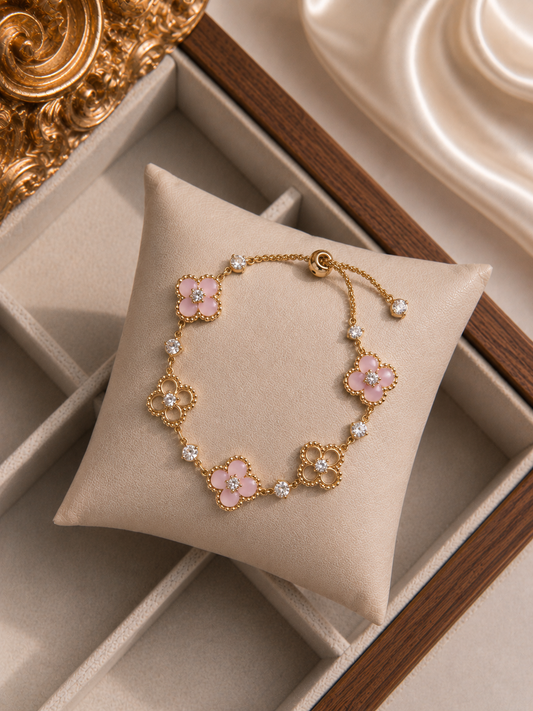 1pc Elegant Rhinestone Inlaid  Four-Leaf Clover Adjustable Bracelet